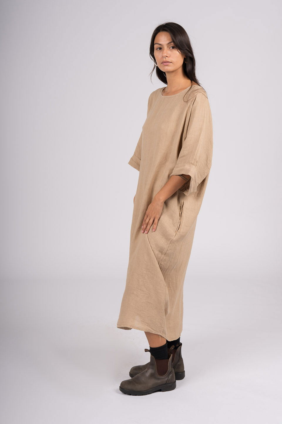 Montaigne Gaella Linen Shift Dress Ocre1
