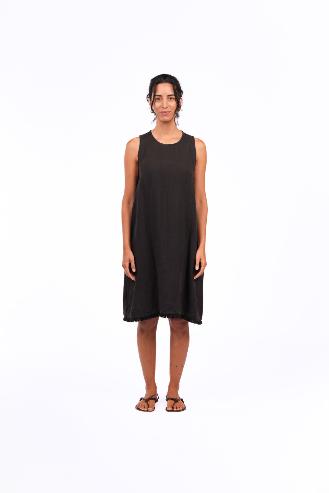 Montaigne Grace Linen Shift Dress with Raw Seam Black6