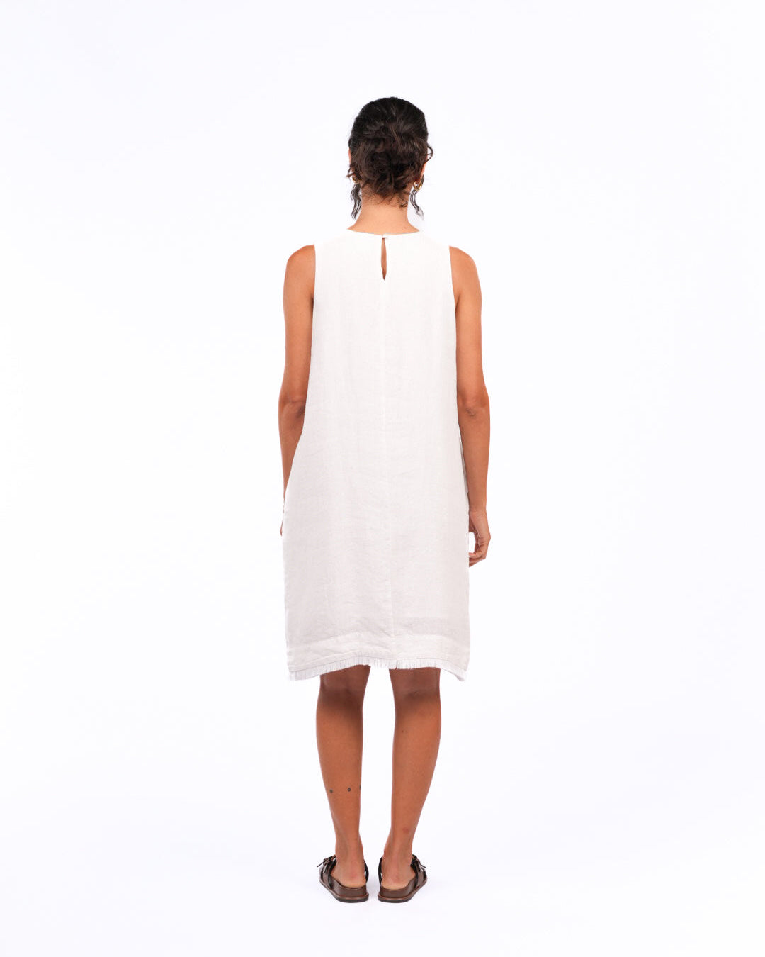 Montaigne Grace Linen Shift Dress with Raw Seam White4