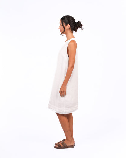 Montaigne Grace Linen Shift Dress with Raw Seam White5