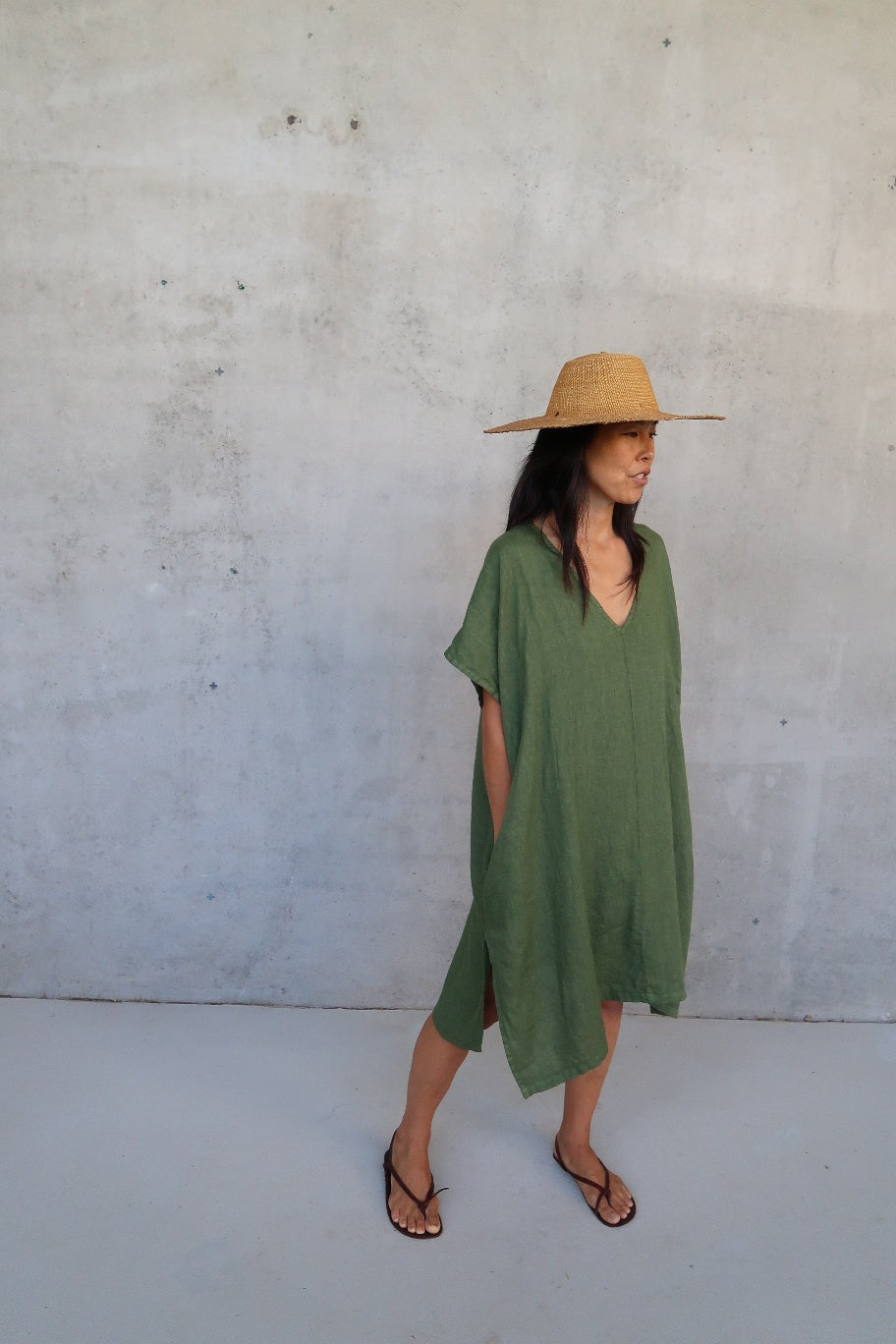 Montaigne Jacqueline Linen Kaftan Forest Green