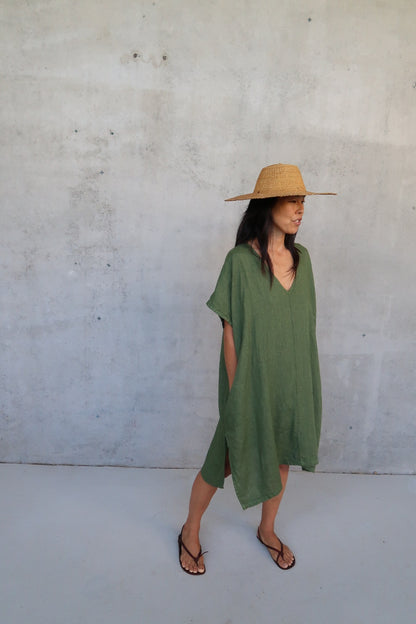 Montaigne Jacqueline Linen Kaftan Forest Green