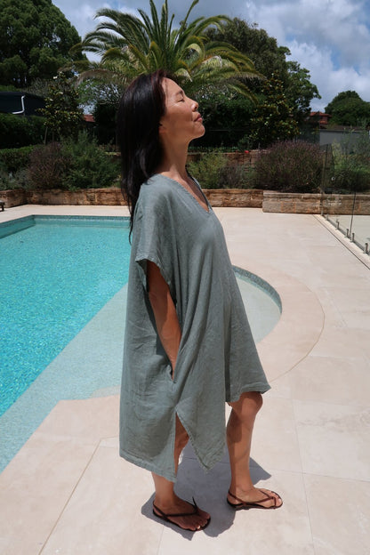 Montaigne Jacqueline Linen Kaftan Khaki