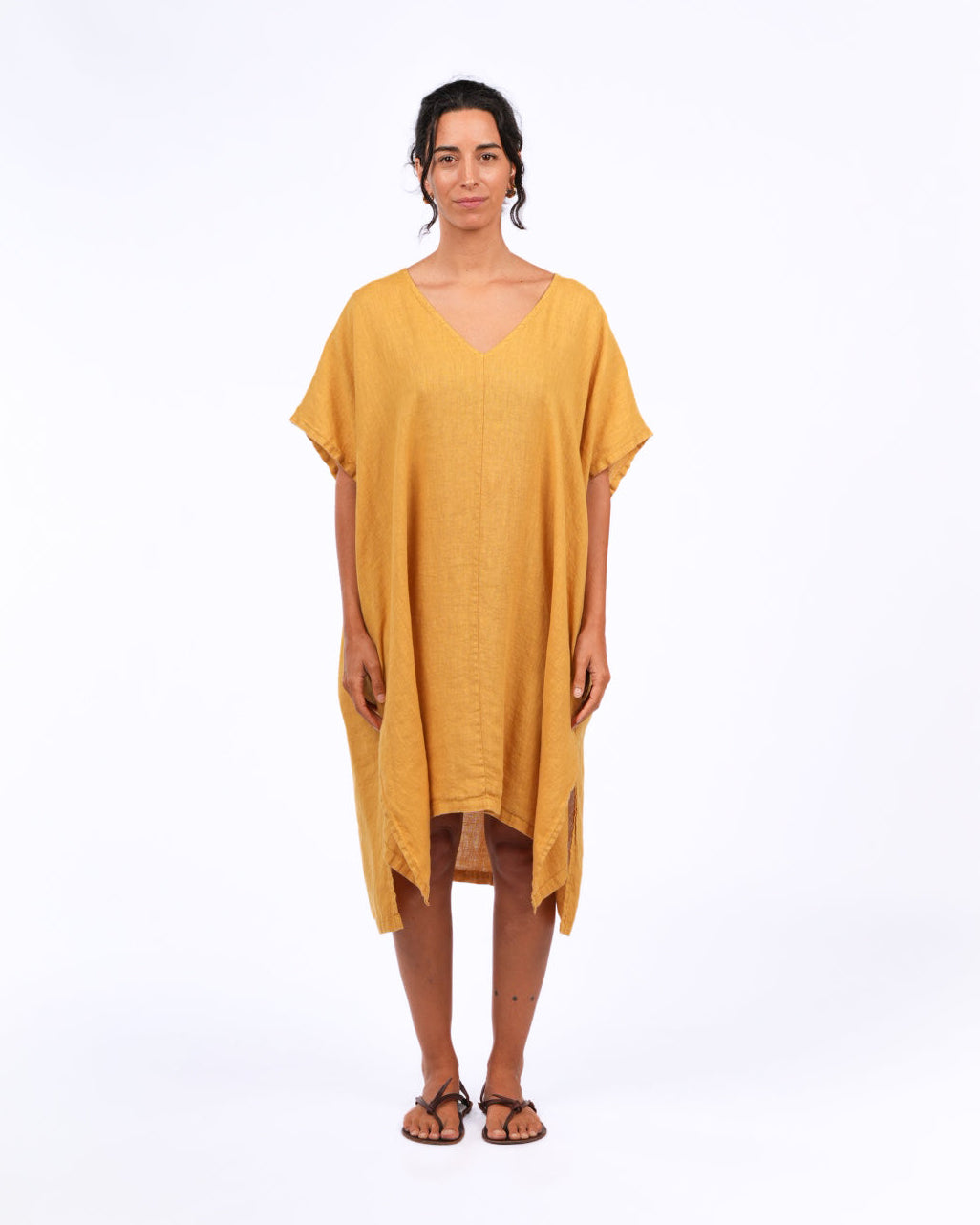 montaigne jacqueline linen kaftan mustard