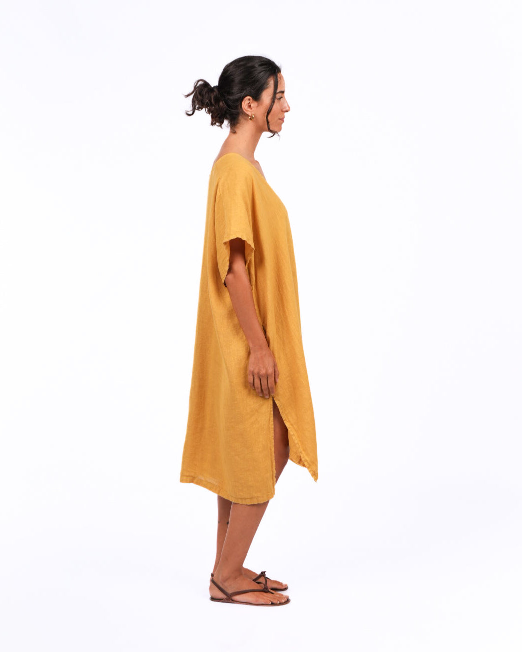 montaigne jacqueline linen kaftan mustard