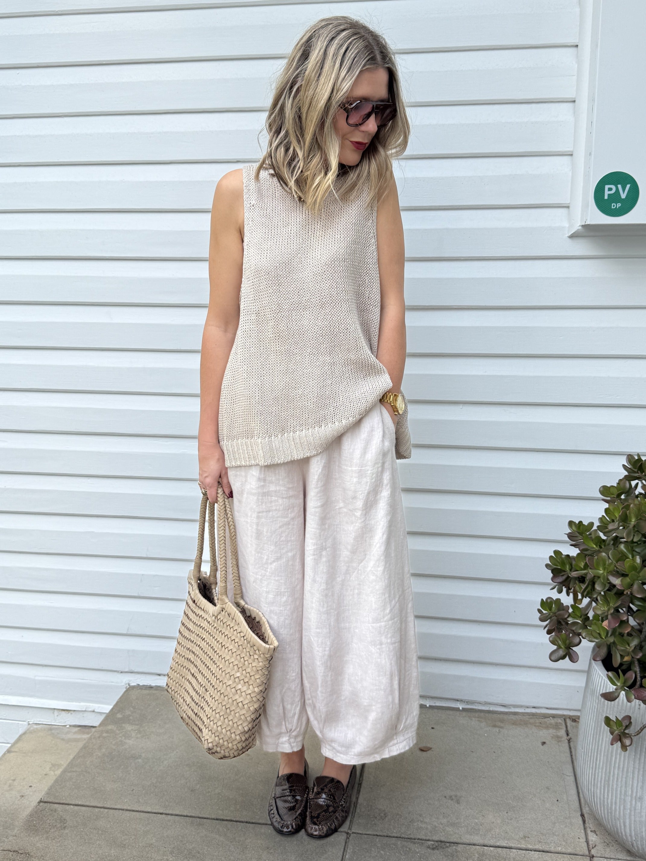 Montaigne Knitted Linen Singlet Natural