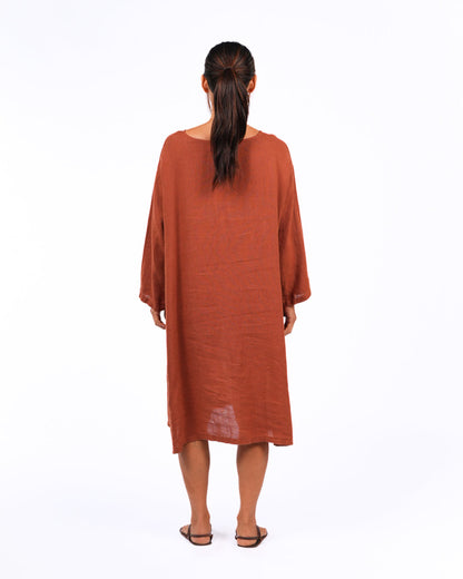 montaigne liberte linen swing dress rust