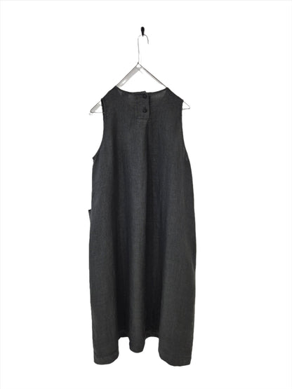 Montaigne Linen Dress with Deep Front Pockets Petrol2