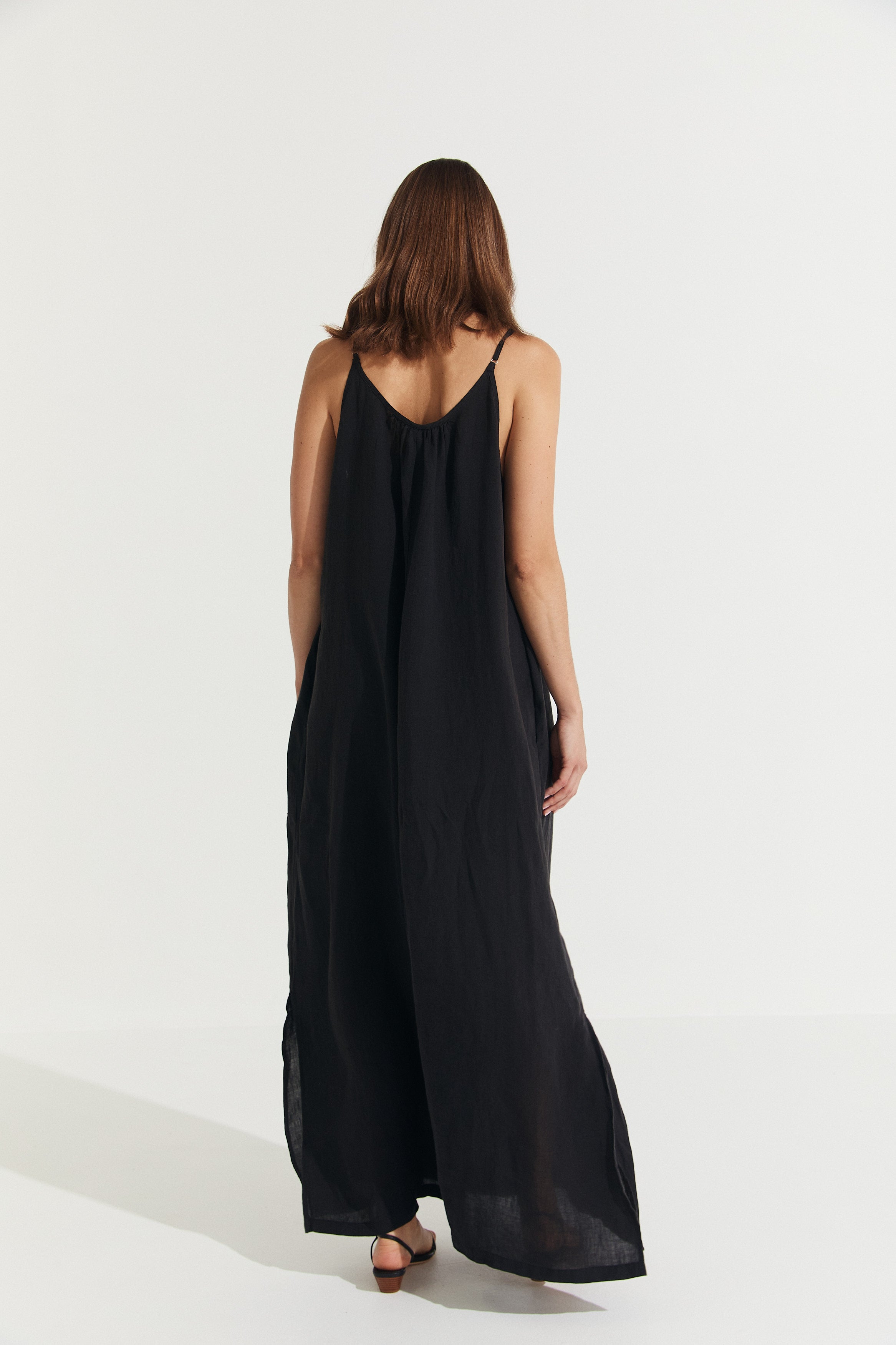 Montaigne Virginie Linen Maxi Dress with Side Splits Black3