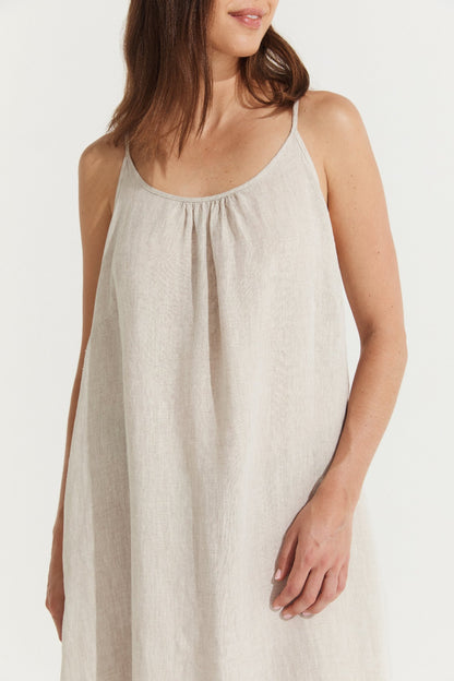 Montaigne Virginie Linen Maxi Dress with Side Splits Natural1