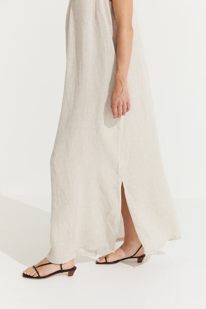 Montaigne Virginie Linen Maxi Dress with Side Splits Natural2