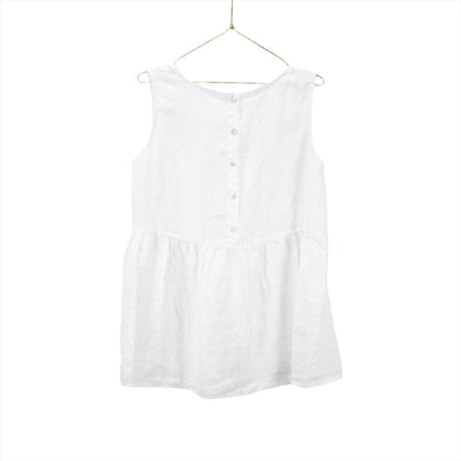 Montaigne Linen Singlet Top with Buttons Down the Back White1