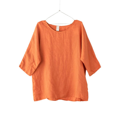 Montaigne Loose Linen 3/4 Sleeve Top Ginger