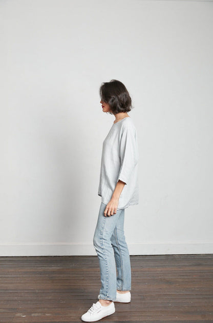 Montaigne Loose Linen 3/4 Sleeve Top Pearl Grey2