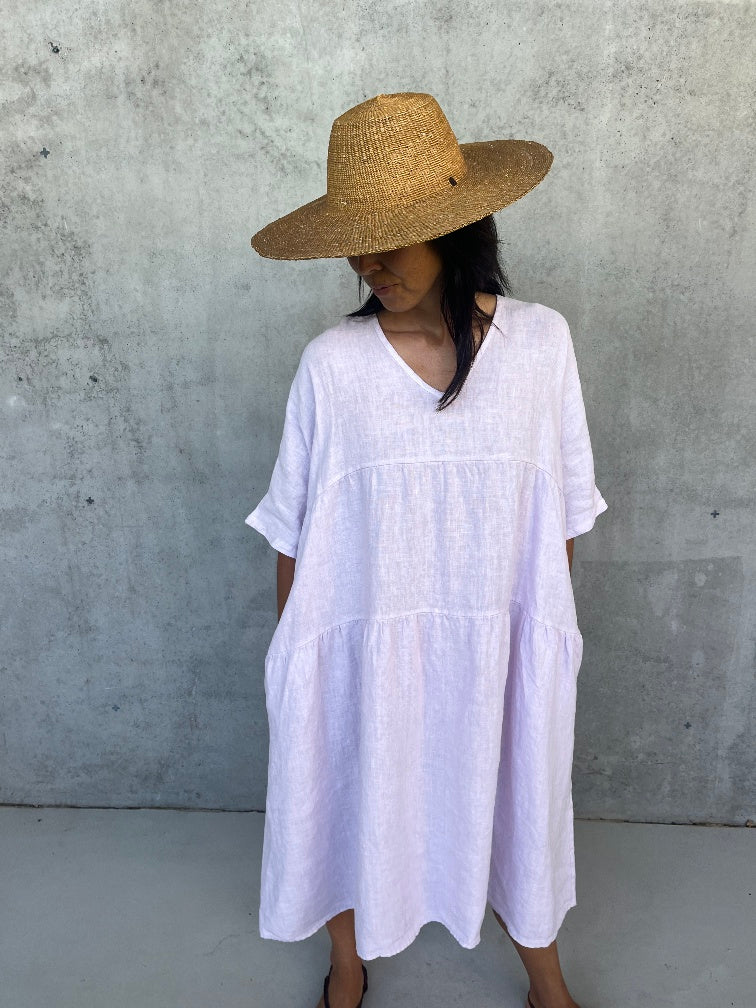 Montaigne Louloute Linen Smock Dress with Pockets Lilac