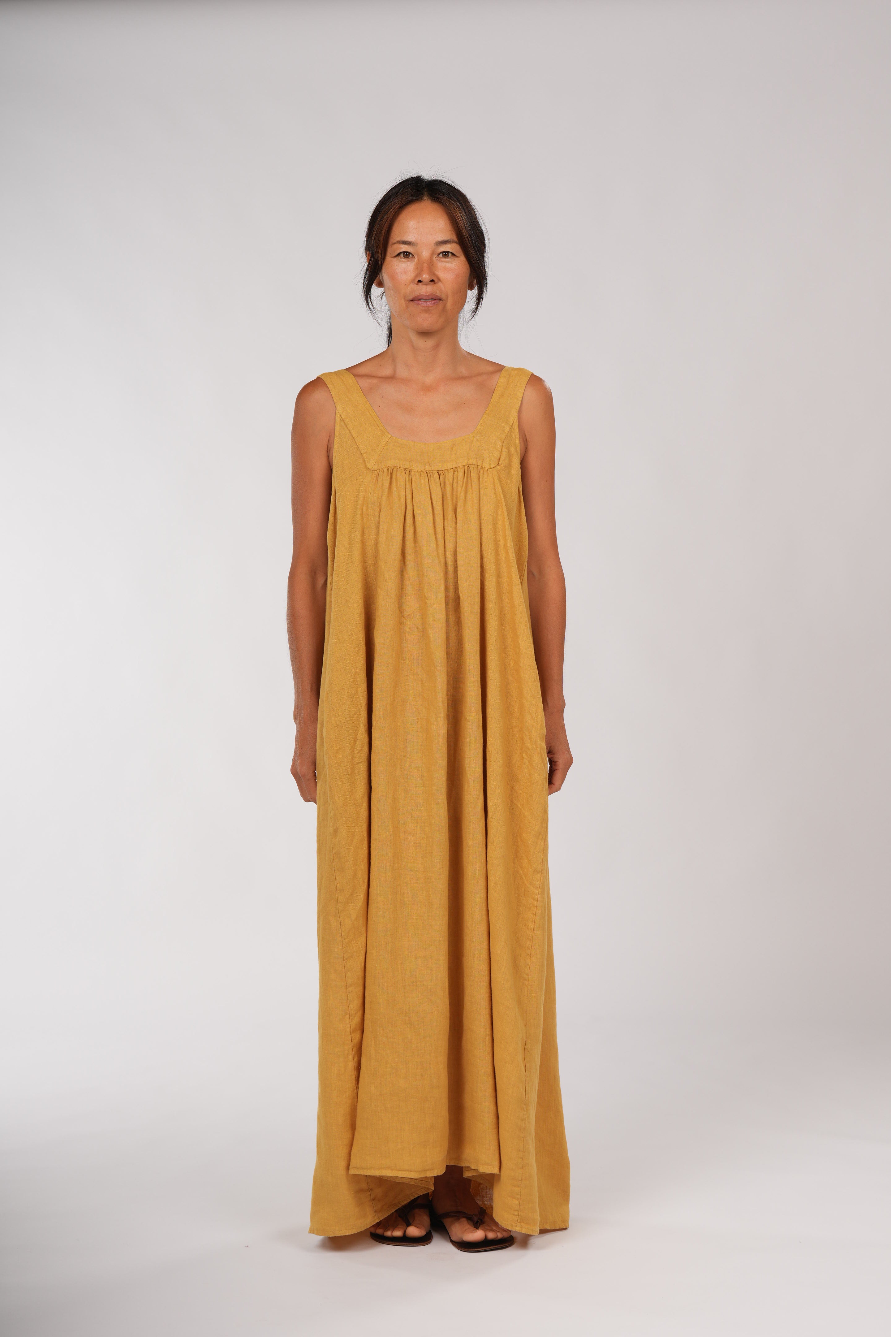montaigne marseillle linen dress mustard