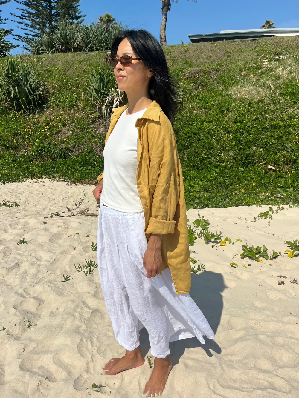 Montaigne Oversized Linen Boyfriend Shirt Mustard 