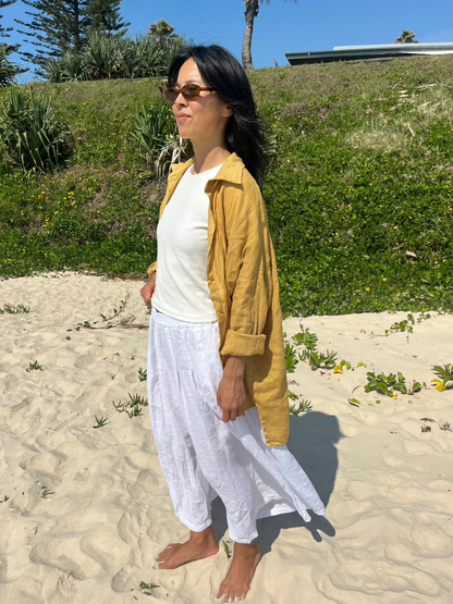Montaigne Oversized Linen Boyfriend Shirt Mustard 