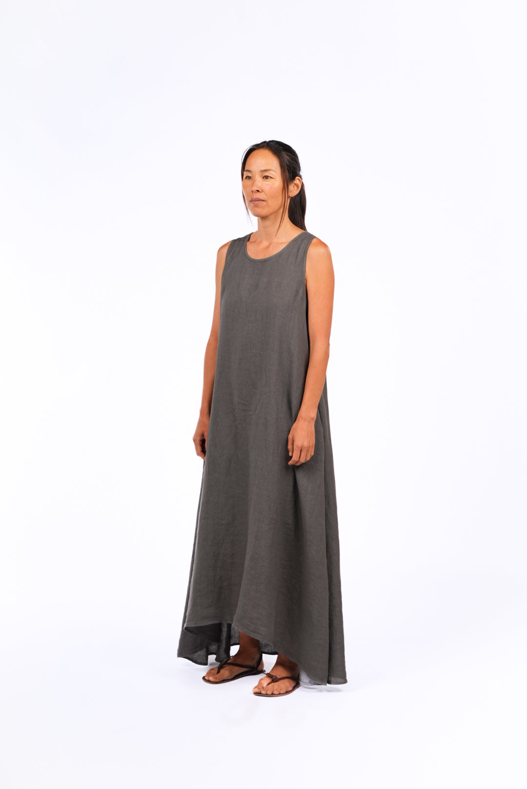 montaigne picasso a-line linen maxi dress petrol