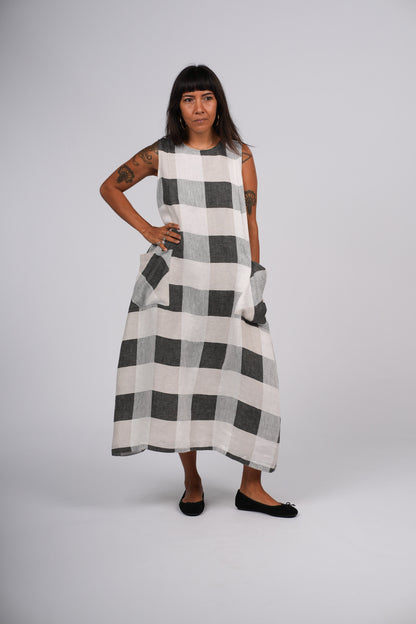 Montaigne Remy Linen Dress in Black Check