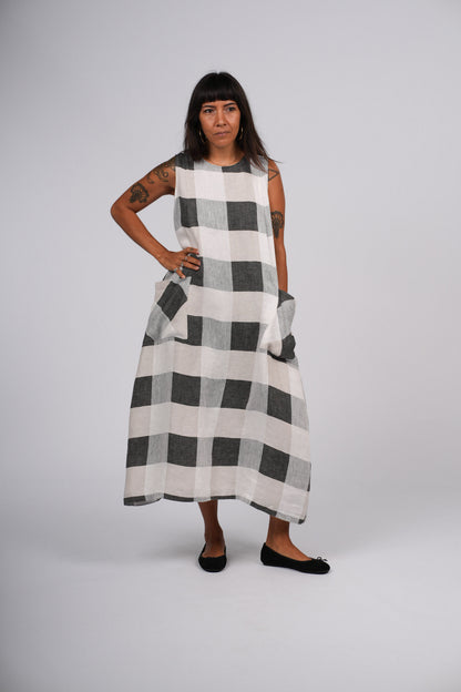 Remy Linen Dress in Black Check