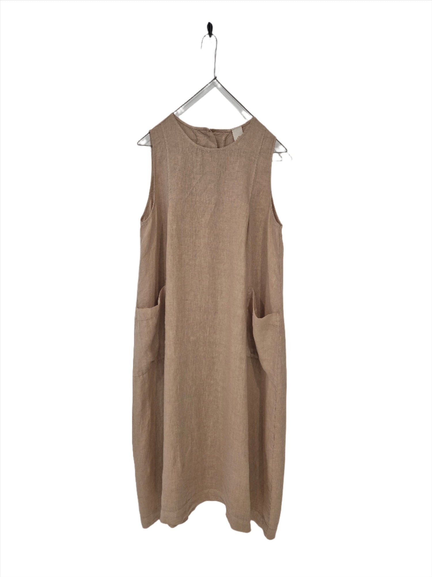 Montaigne Linen Dress with Deep Front Pockets Ocre1