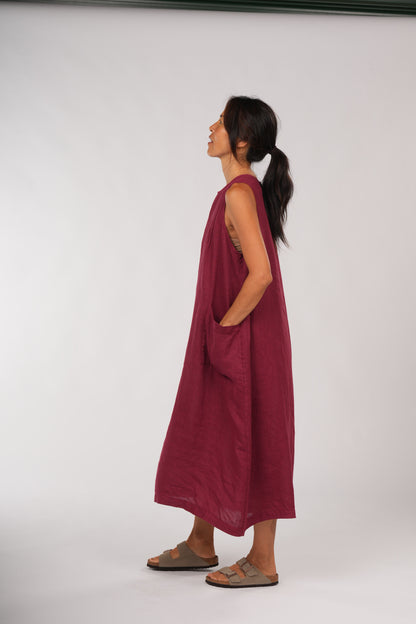 Montaigne Remy Linen Dress with Deep Front Pockets Barn red1