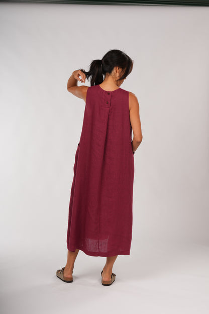 Montaigne Remy Linen Dress with Deep Front Pockets Barn Red7