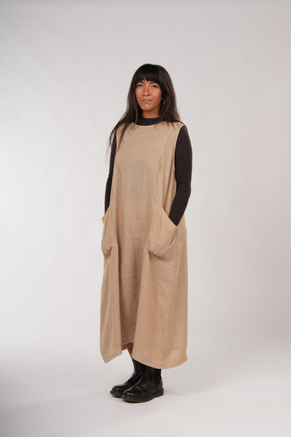 Montaigne Remy Linen Dress with Deep Front Pockets Ocre1