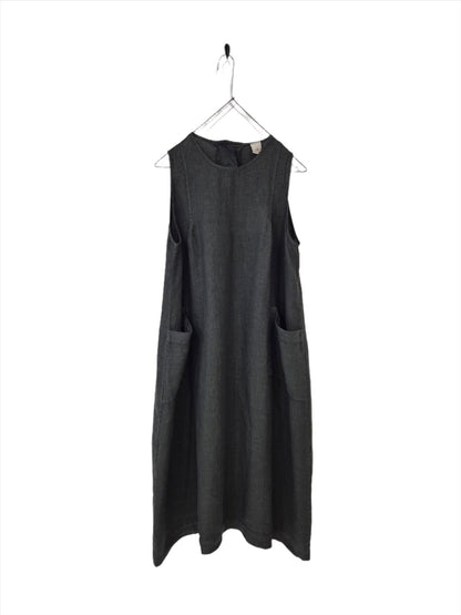 Montaigne Linen Dress with Deep Front Pockets Petrol1