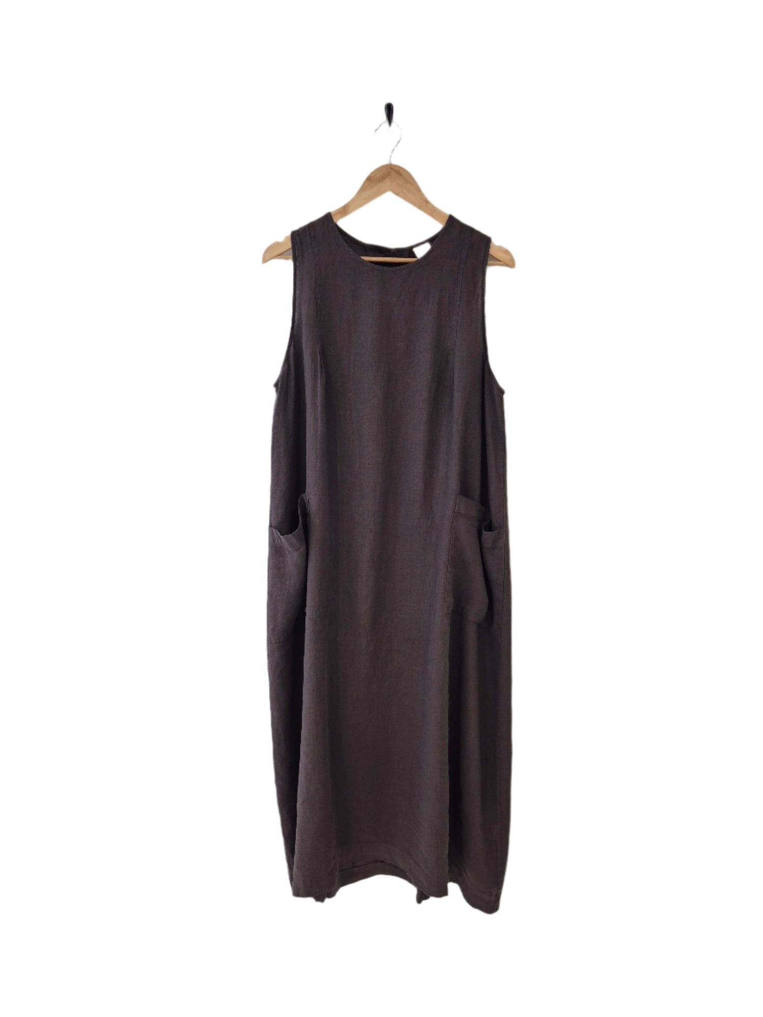Montaigne Remy Linen Dress with Deep Front Pockets Rum Raisin