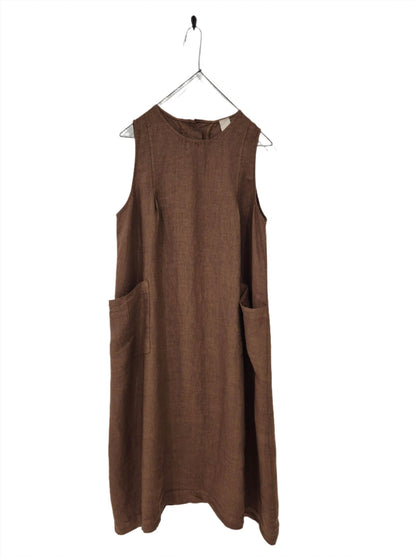 Montaigne Linen Dress with Deep Front Pockets Tobacco2