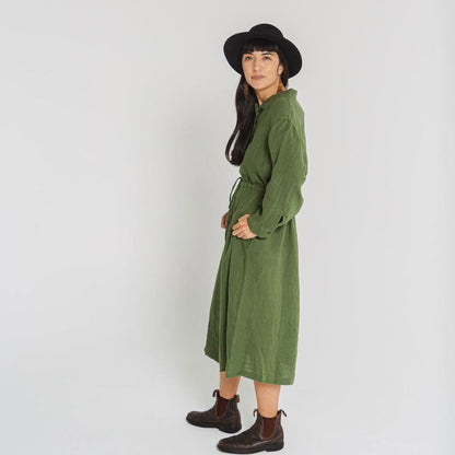 Montaigne Rodin Linen Drawstring Dress Forest Green