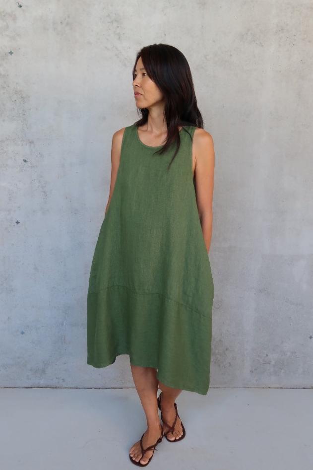 Montaigne Sara Sleeveless Linen Dress Forest Green