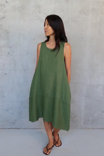 Montaigne Sara Sleeveless Linen Dress Forest Green