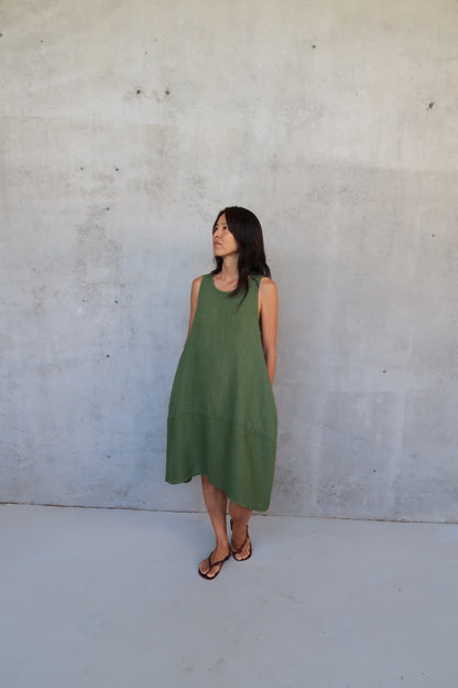Montaigne Sara Sleeveless Linen Dress Forest Green1