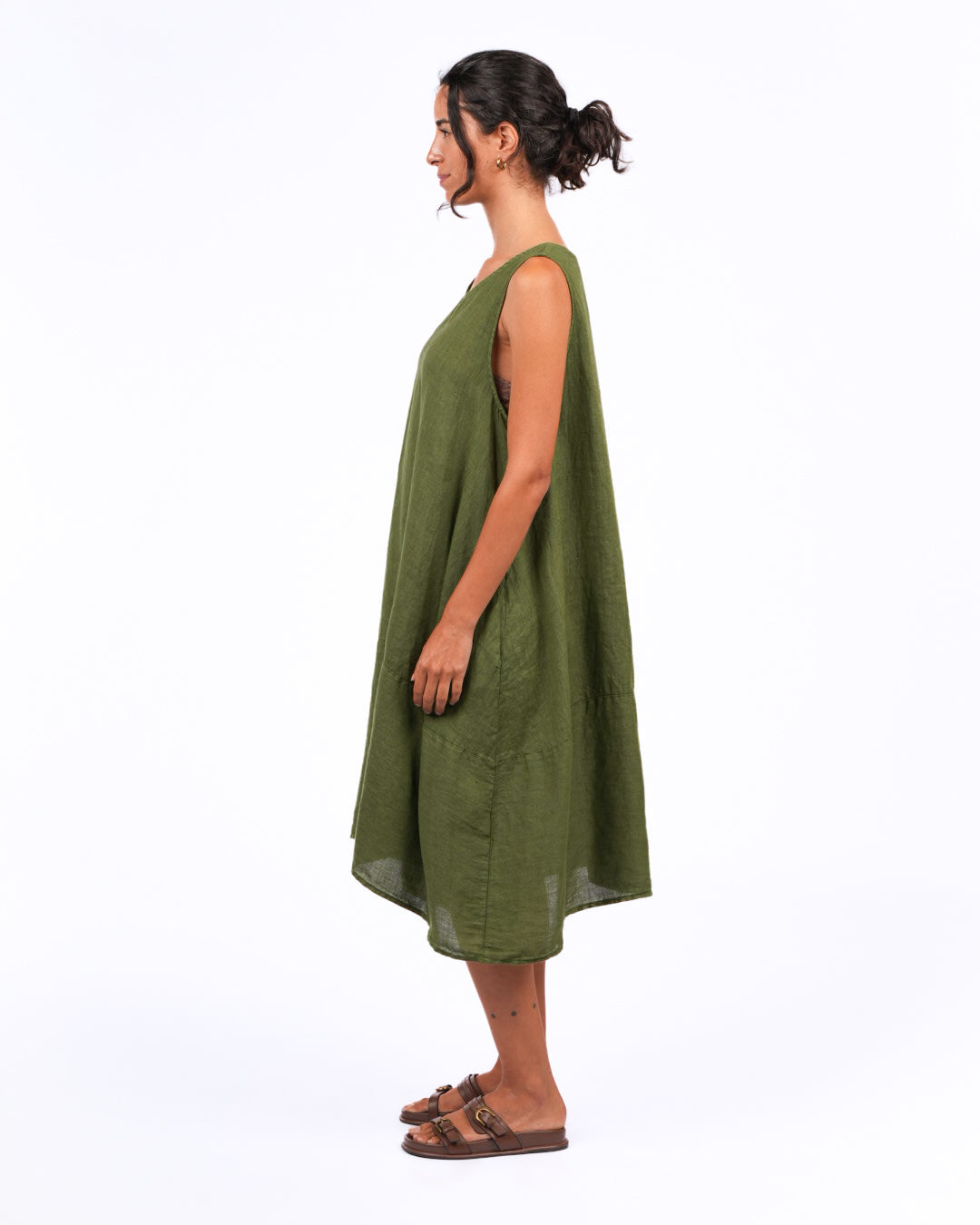Montaigne Sara Sleeveless Linen Dress Forest Green