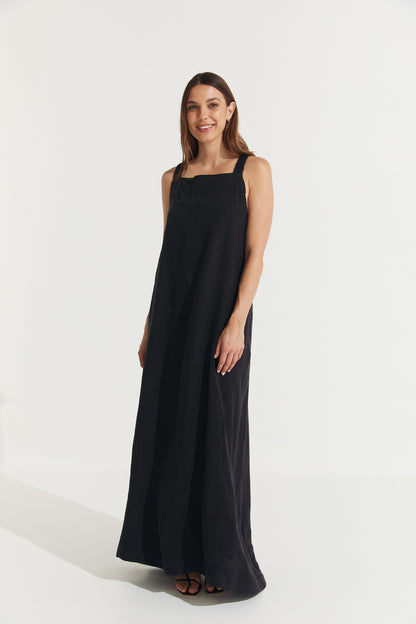 Montaigne Scarlett Full-Length Linen Dress Black1