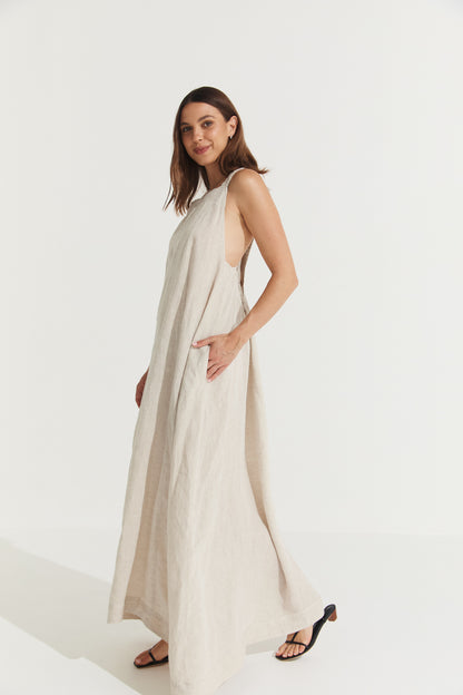 Montaigne Scarlett Full-Length Linen Dress Natural6