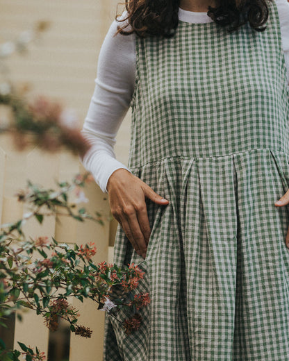 Sartene French Linen Dress in Gingham Sage