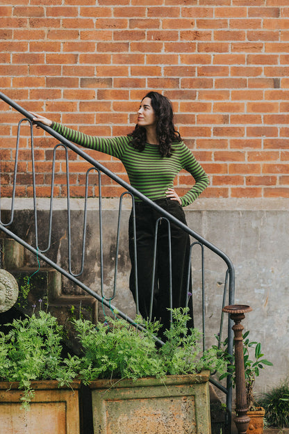 Women’s 100% Australian Merino Wool Knit Spencer in Stripe Green