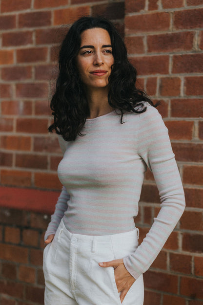 Women’s 100% Australian Merino Wool Knit Spencer in Stripe