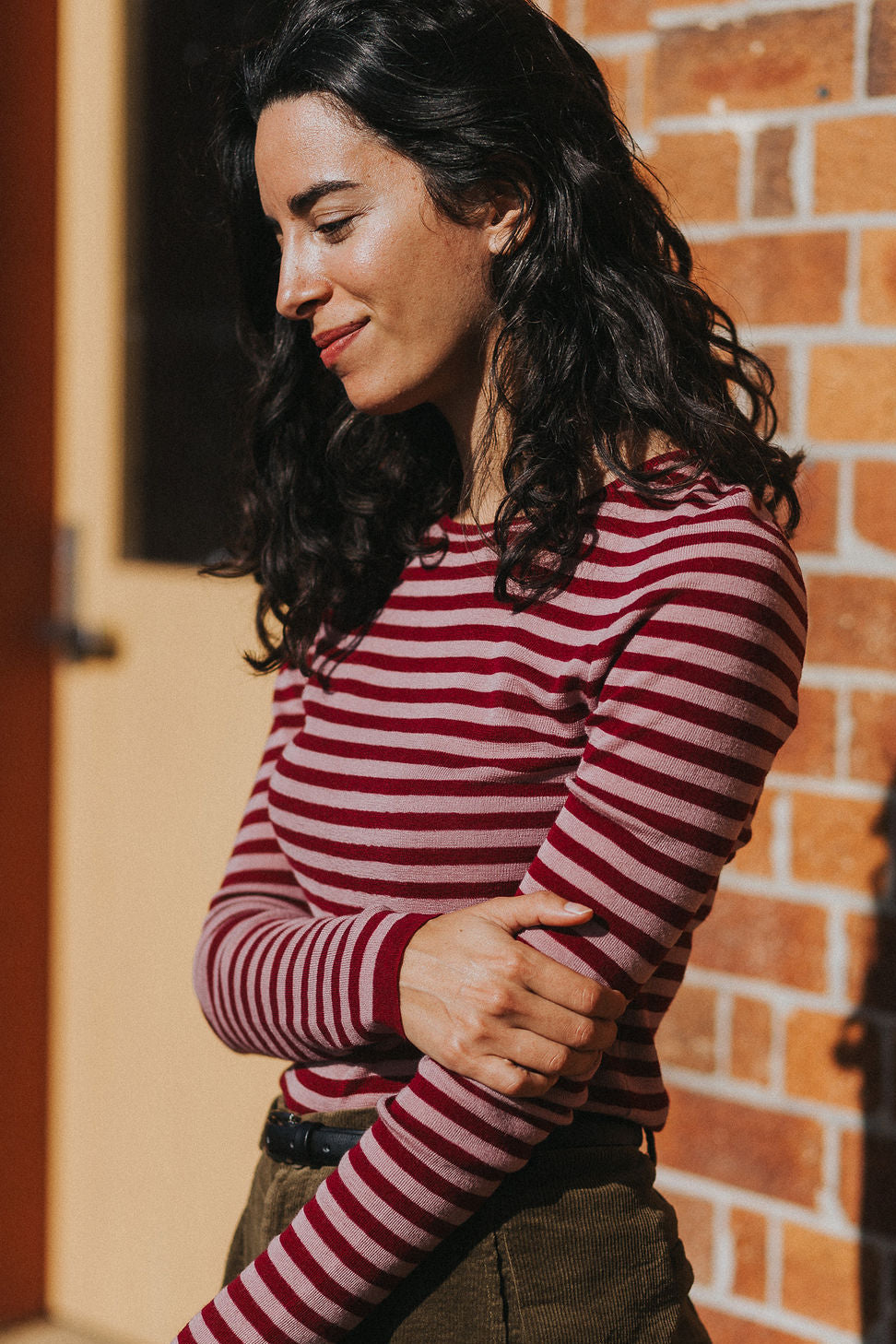 Women’s 100% Australian Merino Wool Knit Spencer in Stripe Red