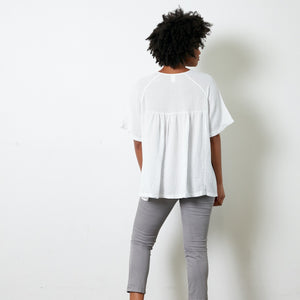 Montaigne linen smock style top with side button detail