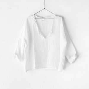 European Linen long sleeve top - White