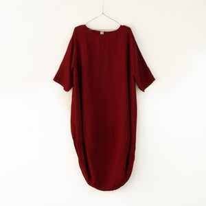 European Linen scallop dress - Barn Red