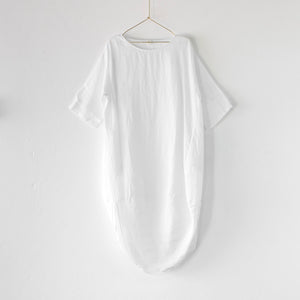 European Linen scallop dress - White