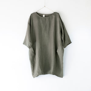 Montaigne linen dress with sleeve and pockets - Khaki