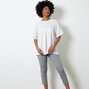 Montaigne linen smock style top with side button detail