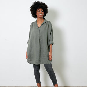 Montaigne Riviera oversized linen shirt with roll up sleeves 